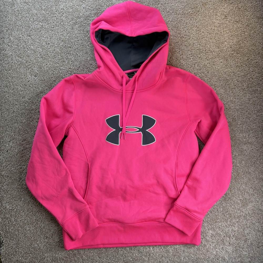 Under Armour Hoodie Womens Large Pink Fleece Logo Pullover Sweatshirt Athletic